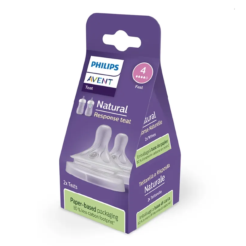 Tetina cu debit 4 Natural Response, 3 luni+, SCY964/02, 2 bucati, Philips Avent