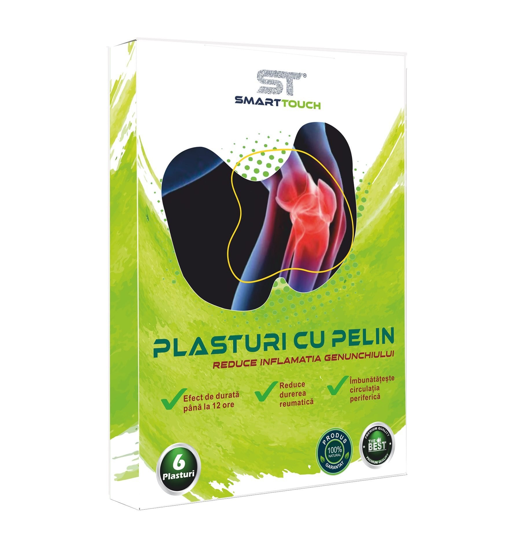 Plasturi cu Pelin pentru genunchi, 6 plasturi,  Smart Touch