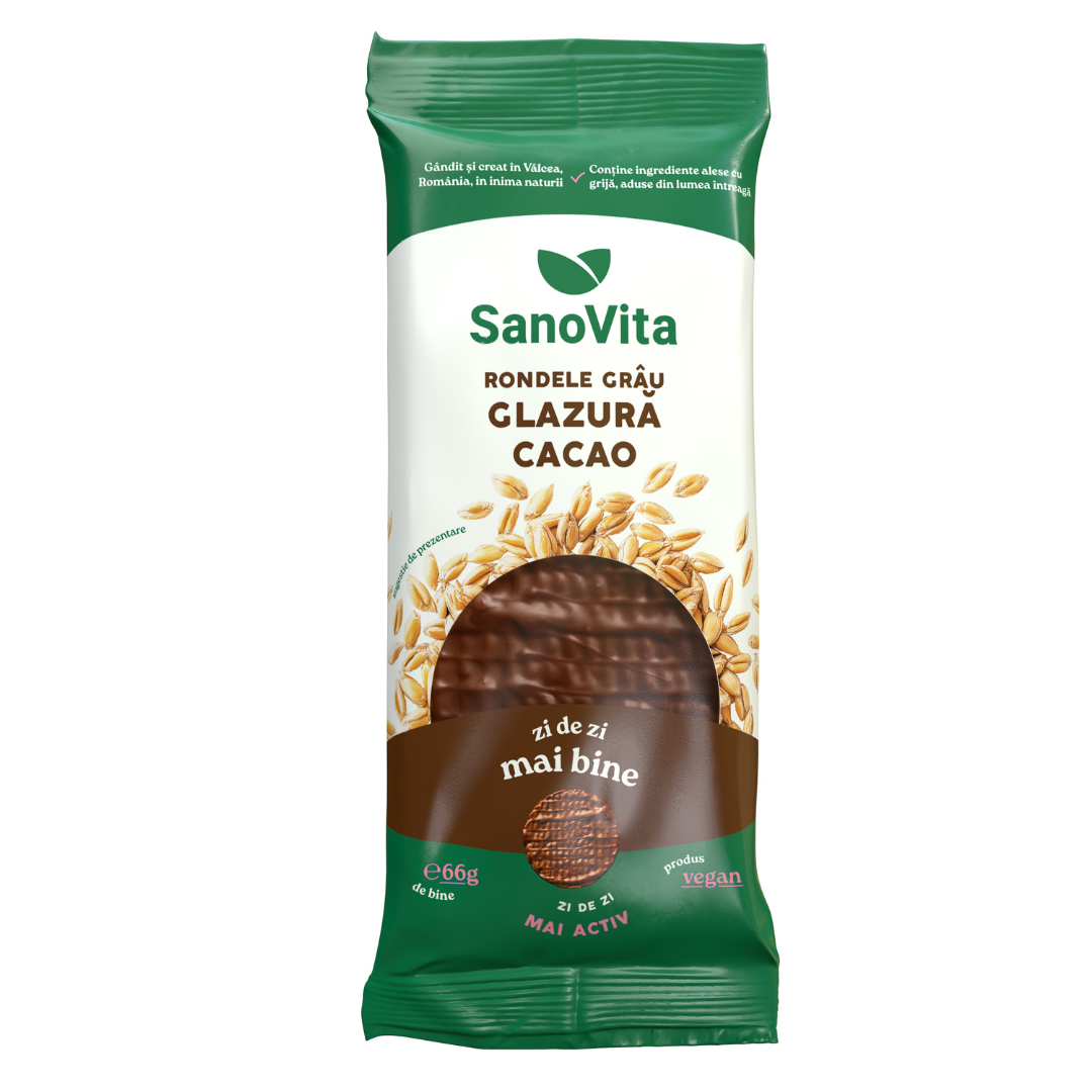 Rondele din grau cu glazura de cacao, 66 gr, Sanovita