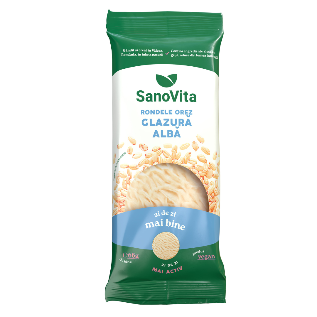 Rondele din orez cu glazura alba, 66 gr, Sanovita