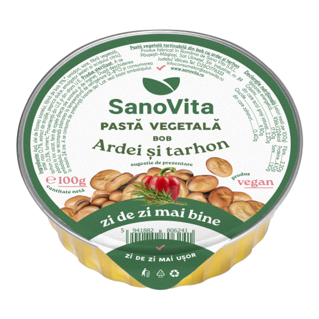 Pasta vegetala din bob cu ardei si tarhon, 100 g, Sanovita
