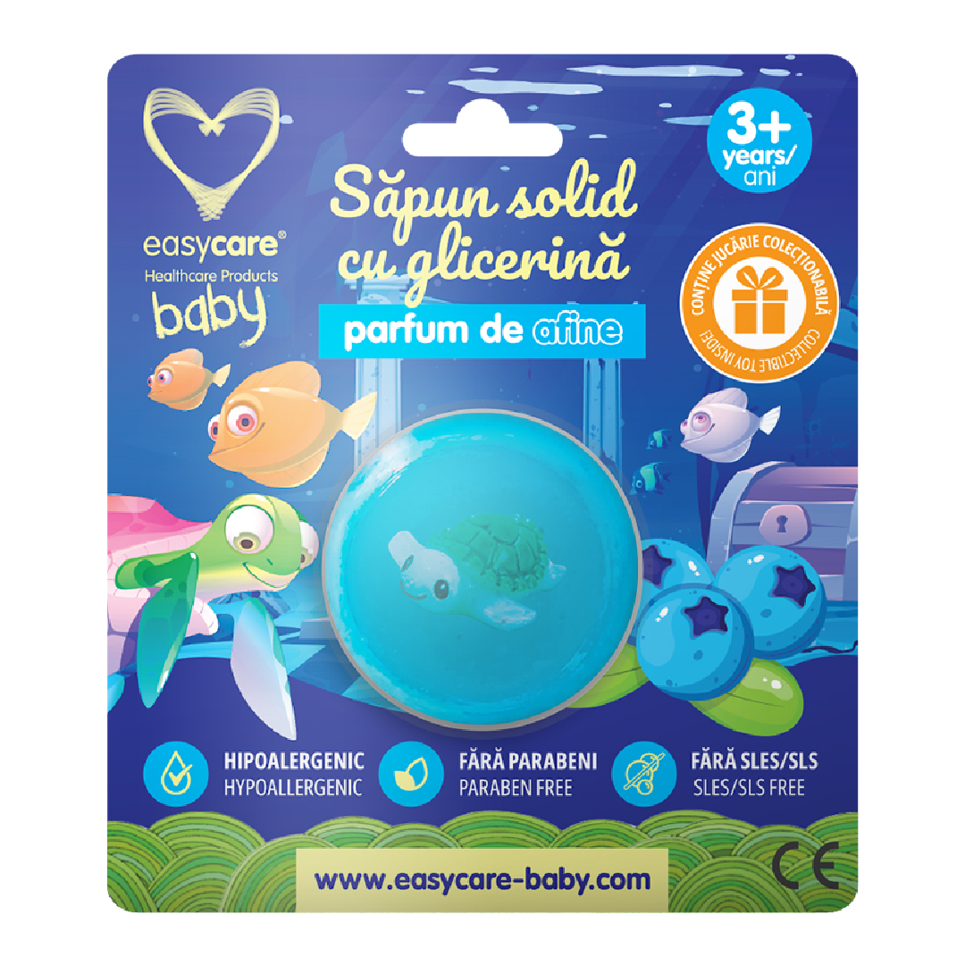 Sapun solid cu glicerina si jucarie pentru copii, parfum afine, 100 g, Easycare Baby