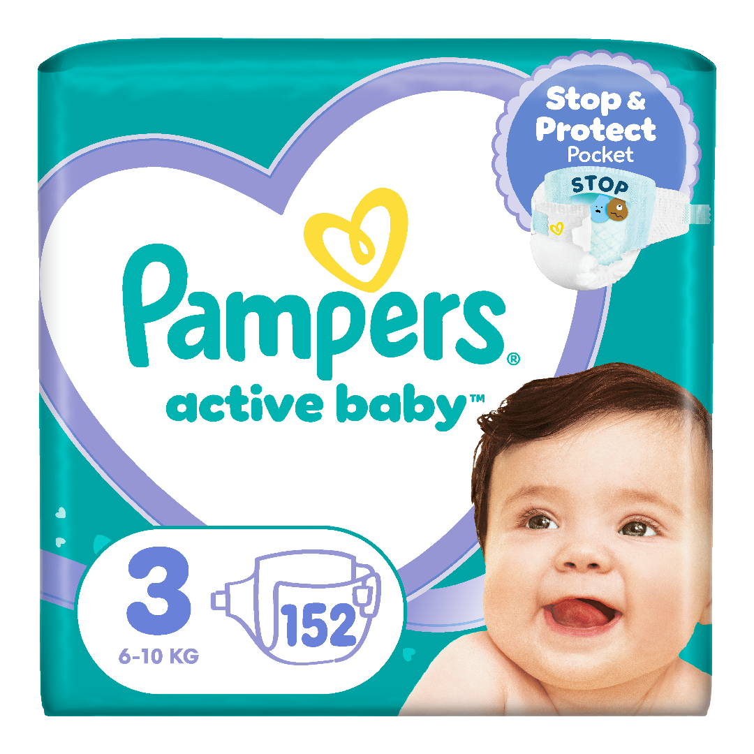 Scutece Active Baby, marimea 3, 6-10 kg, 152 bucati, Pampers