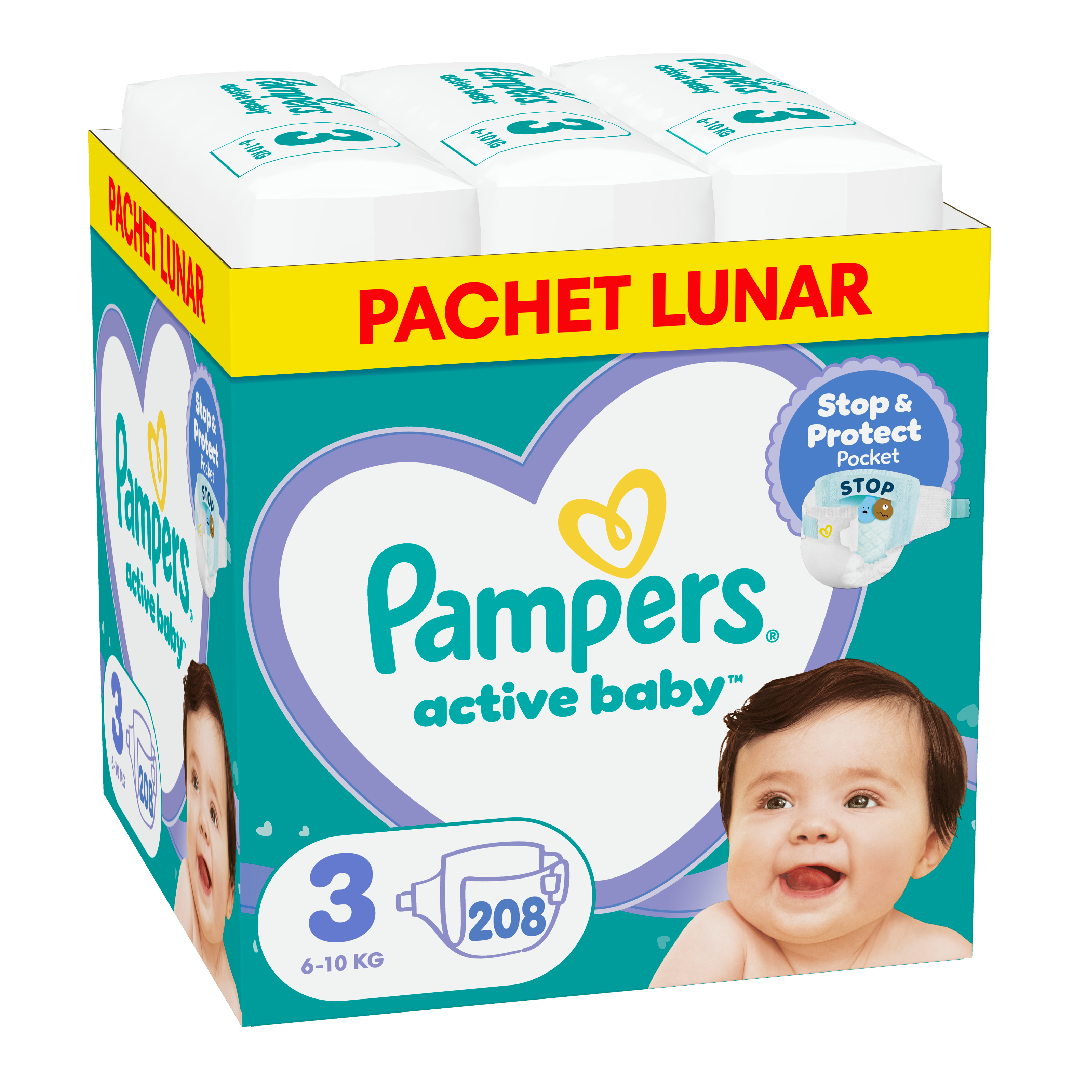 Scutece Active Baby, marimea 3, 6-10 kg, 208 bucati, Pampers