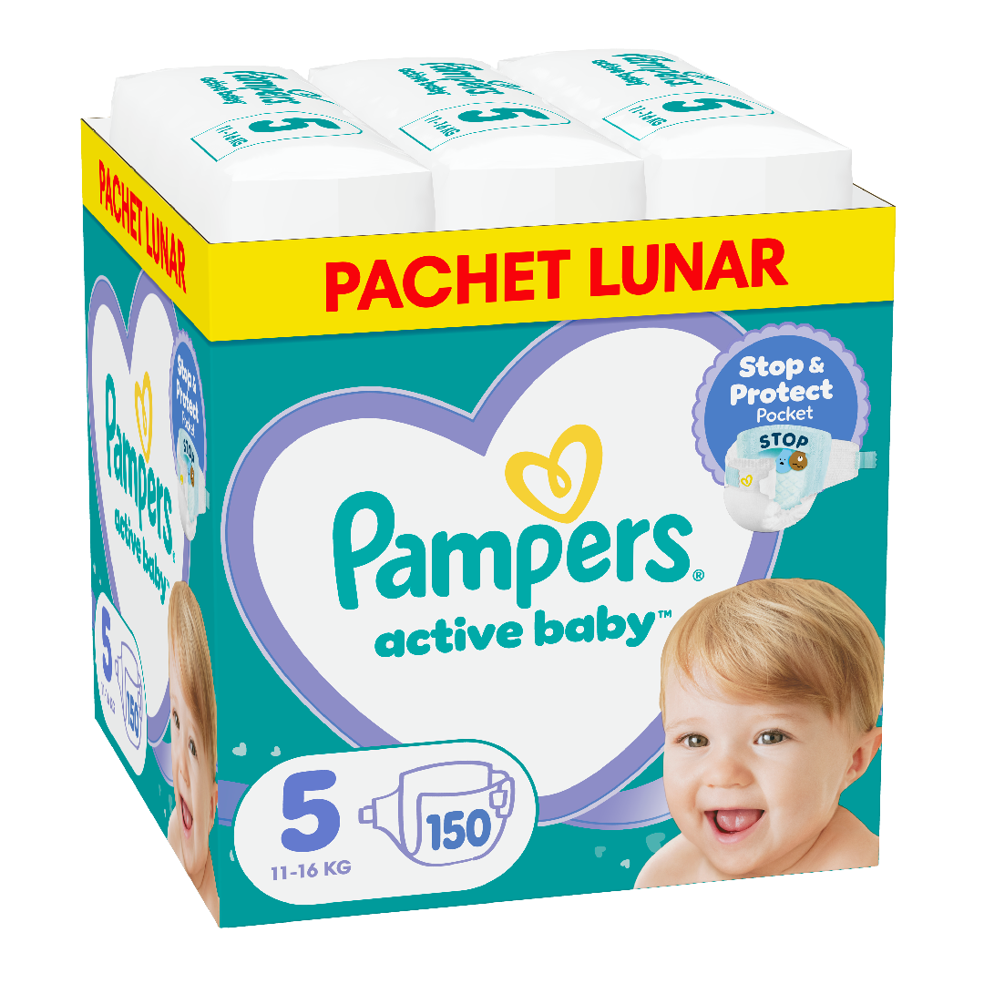 Scutece Active Baby, marimea 5, 11-16 kg, 150 bucati, Pampers