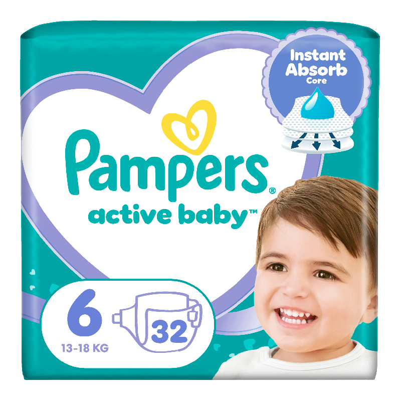 Scutece Active Baby, marimea 6, 13-18 kg, 32 bucati, Pampers