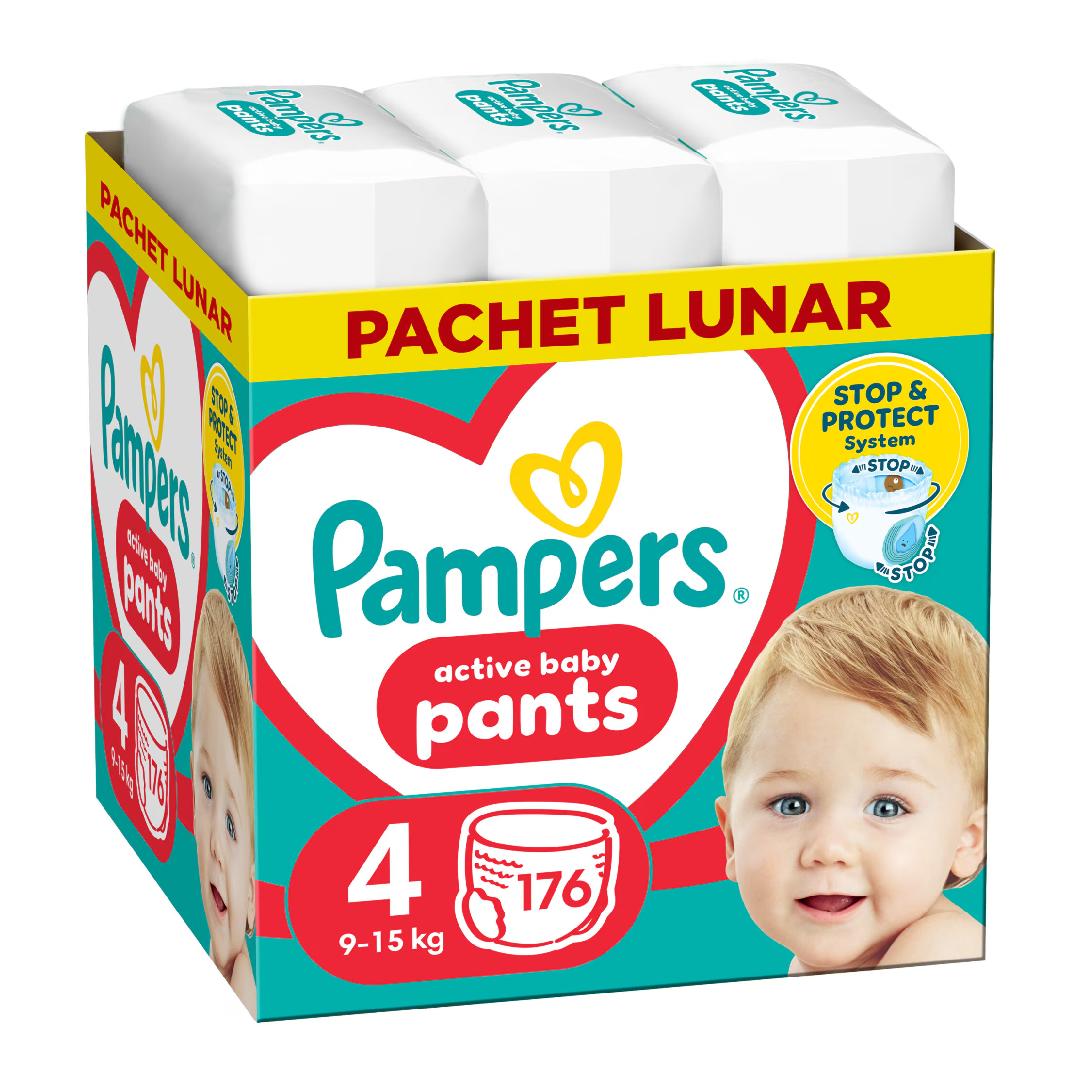 Scutece chilotel Active Baby Pants, marimea 4, 9-15 kg, 176 bucati, Pampers