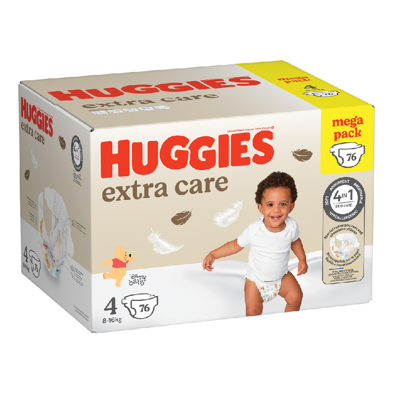 Scutece Extra Care Marimea 4, 8-16 kg, 76 bucati, Huggies