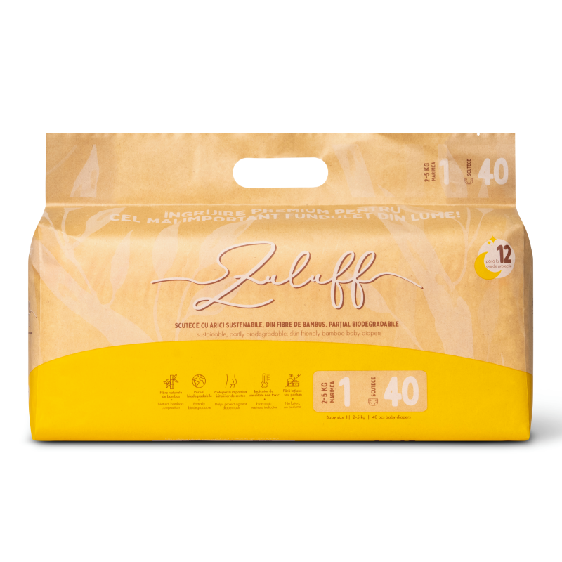 Scutece din Bambus, Nr.1, 1-4 Kg, 40 bucati, Zuluff