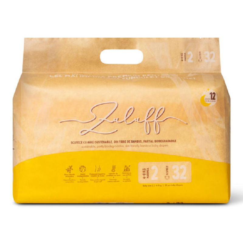 Scutece din bambus, marimea 2, 4-8 kg, 32 bucati, Zuluff