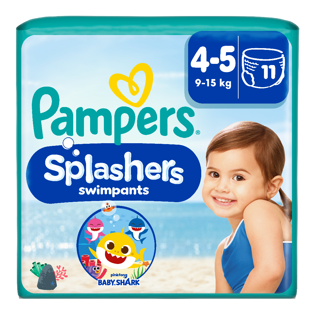 Scutece pentru inot Splashers Baby Shark, Marimea 4-5, 9-15 kg, 11 bucati, Pampers