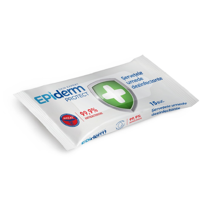 Servetele umede antibacteriene, 15 bucati, Epiderm