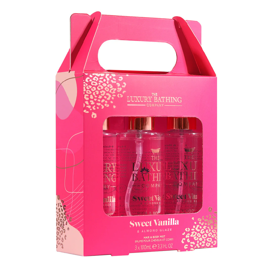 Set cadou Spray-uri parfumate Tempting Trio, Sweet Vanilla&Almond Glaze, 3*100 ml, The Luxury Bathing Company