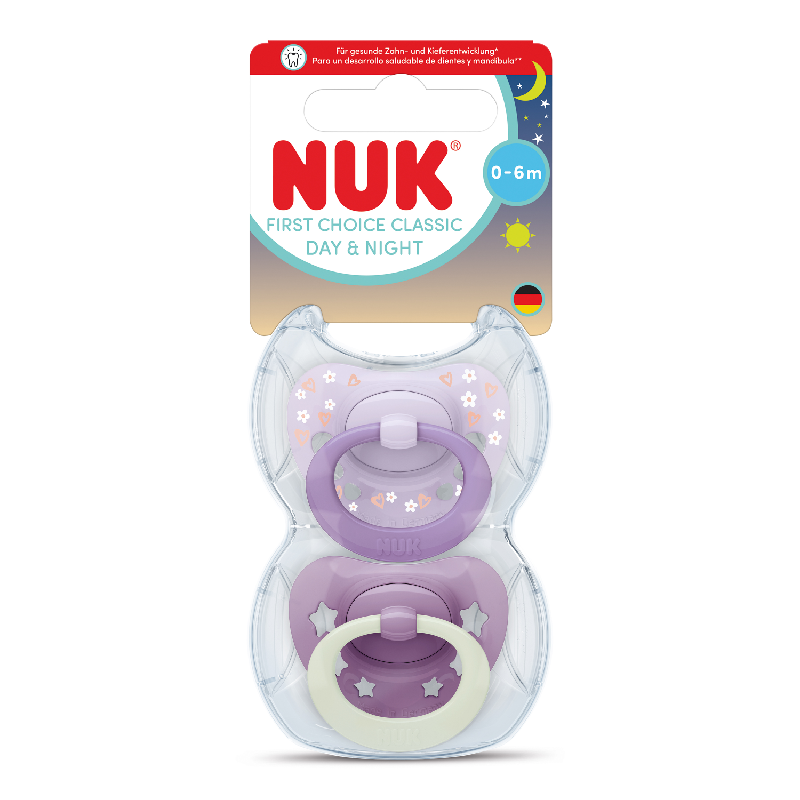 Suzeta silicon Day&Night First Choice, roz, 0-6 luni, 2 bucati, Nuk