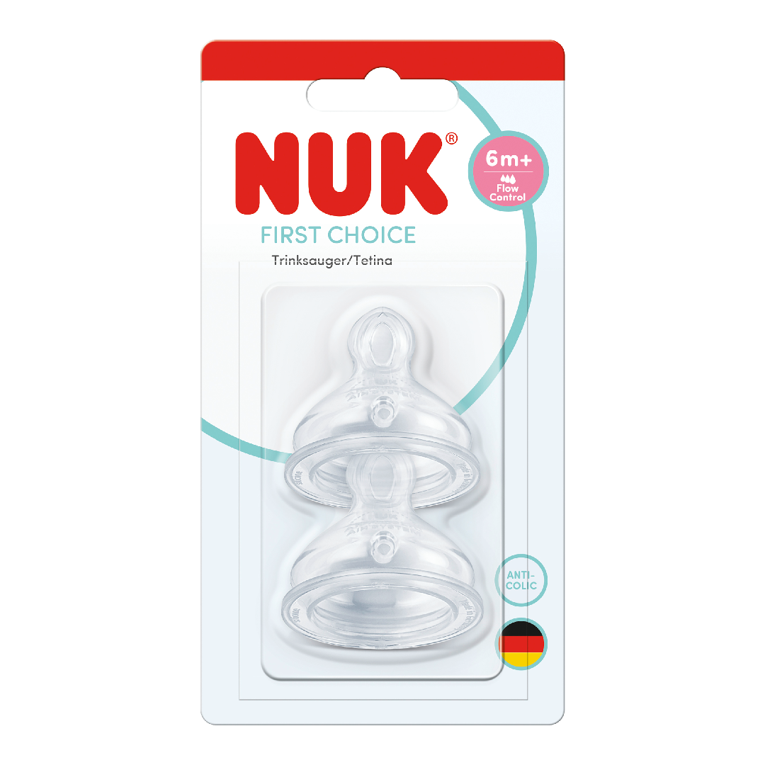 Tetina din silicon First Choice, flux Control, 6 luni+, 2 bucati, Nuk