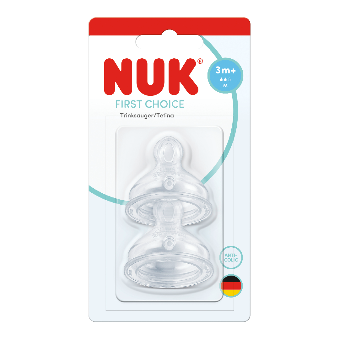Tetina din silicon First Choice, flux M, 3 luni+, 2 bucati, Nuk