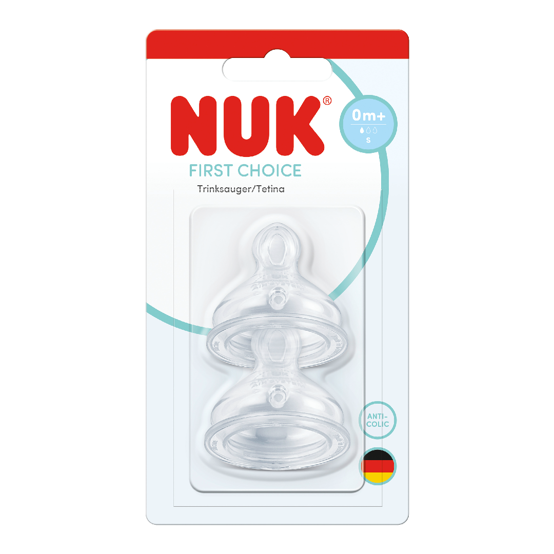 Tetina din silicon First Choice, flux S, 0 luni+, 2 bucati, Nuk