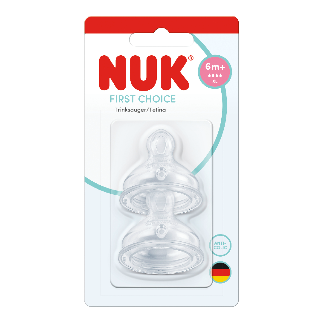 Tetina din silicon First Choice, flux XL, 6 luni+, 2 bucati, Nuk