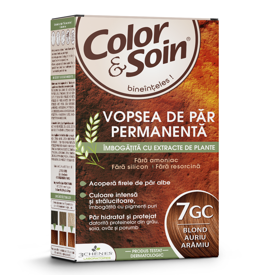 Vopsea de par fara amoniac, fara silicon, blond auriu aramiu, 7GC, Color&Soin