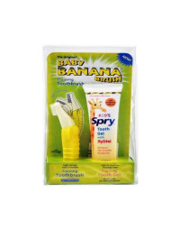 Set periuta de dinti + gel SPRY gingii/dinti copii, capsuni&banane, 60 ml