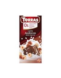 TORRAS Ciocolata cu lapte si alune fara zahar si fara gluten, 75g