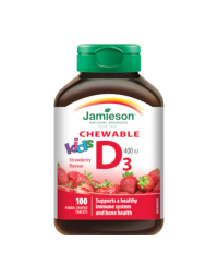 Vitamina D3 400UI kids cu aroma de capsuni, 100 tablete masticabile, Jamieson