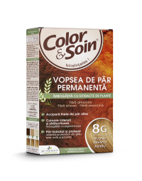 Vopsea de par fara amoniac, fara silicon, blond nisipiu auriu, 8G, Color&Soin
