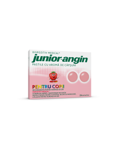 Junior-Angin, 24 comprimate pentru copii, gust de capsuni, dureri de gat