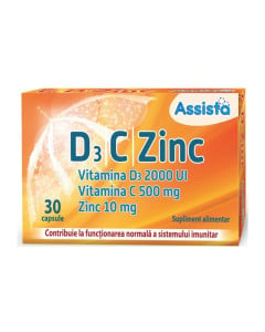 Assista Vitamina D3 + C + Zinc, 30 capsule