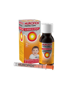 Nurofen pentru copii cu aroma de capsuni 100 mg /5 ml, 100 ml susp. orala