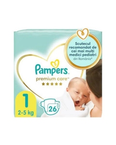 Pampers Scutece Premium Care Junior Marimea 1, 2-5kg, 26 bucati
