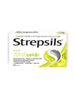 Strepsils Lemon fara zahar, 24 pastile