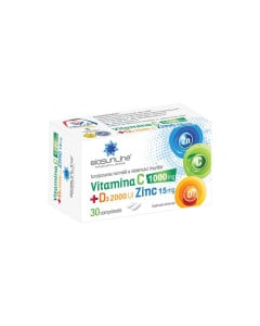 BioSunLine Vitamina C 1000 mg cu D3 2000 UI si Zinc 15 mg, 30 comprimate