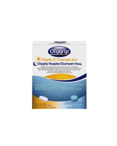 Olygrip Zi 500 mg / 60 mg si Olygrip Noapte 500 mg / 25 mg, 12 comprimate + 4 comprimate filmate