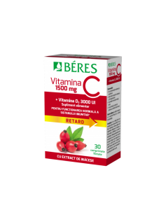 Vitamina C 1500 mg +3000 UI D3, 30 comprimate filmate retard, Beres