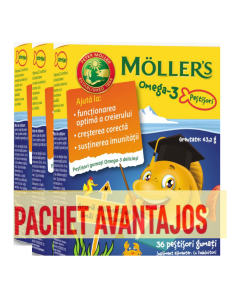 Pachet 3 bucati * Moller s Omega-3, 36 pestisori gumati aroma portocala