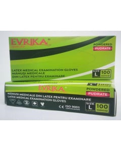 Evrika manusi din latex pentru examinare, marime L pudrate, 100 buc