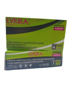 Evrika, manusi pentru examinare din latex pudrate, M, 100 bucati