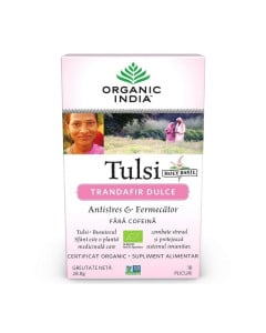 ORGANIC INDIA Ceai Tulsi Trandafir Dulce Antistres & Fermecator BIO, 18 plicuri