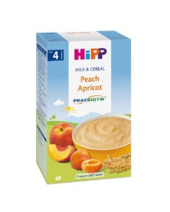 Hipp Lapte și Cereale cu Piersici și Caise, de la 4 luni, 250g