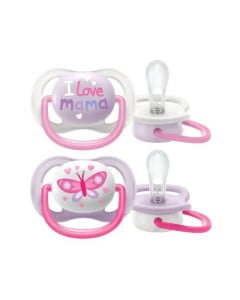 Avent Suzete SCF 080/02, ultra air 0-6 luni, I love mama, Roz, 2 suzete