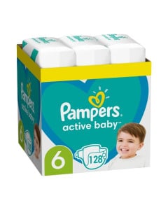 Pampers Scutece Active Baby, Marimea 6 Extra Large, 13 -18 kg, 128 bucati