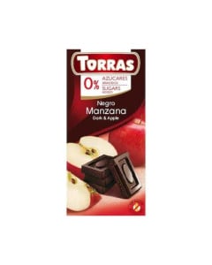 TORRAS Ciocolata neagra cu mere fara zahar si gluten, 75g 