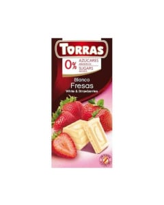 TORRAS Ciocolata alba cu capsuni fara zahar si gluten, 75g 