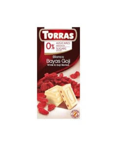 TORRAS Ciocolata alba cu fructe Goji fara zahar si gluten, 75g 