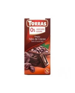 Ciocolata neagra cu bucatele de cacao fara zahar si fara gluten 75g