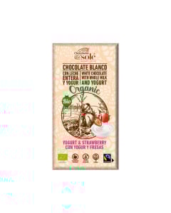 Chocolates Sole Ciocolata bio cu iaurt si capsuni, 100g