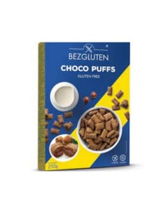 Bezgluten Choco Puffs Pernute de cacao fara gluten umplute  cu crema de alune, 250g