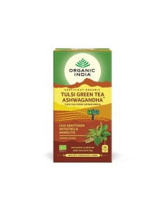 ORGANIC INDIA Ceai Tulsi Ashwagandha Ceai Verde, 25 plicuri