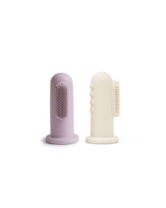 Periuta de dinti degetar din silicon, MUSHIE, Lilac/Ivory, 2 bucati